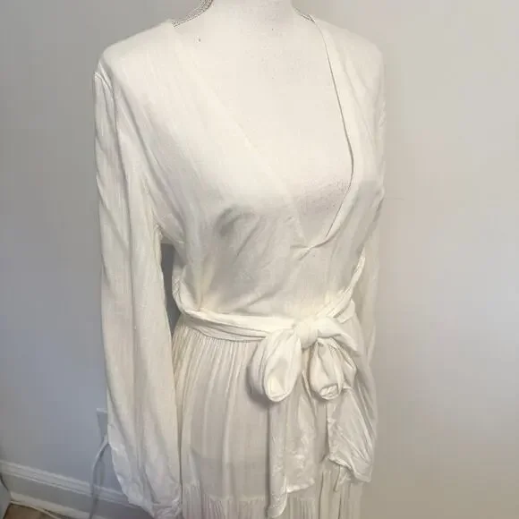 L*SPACE Hanna Balloon Long Sleeve Tiered Maxi Dress In Cream Size Large New - Picture 9 of 15